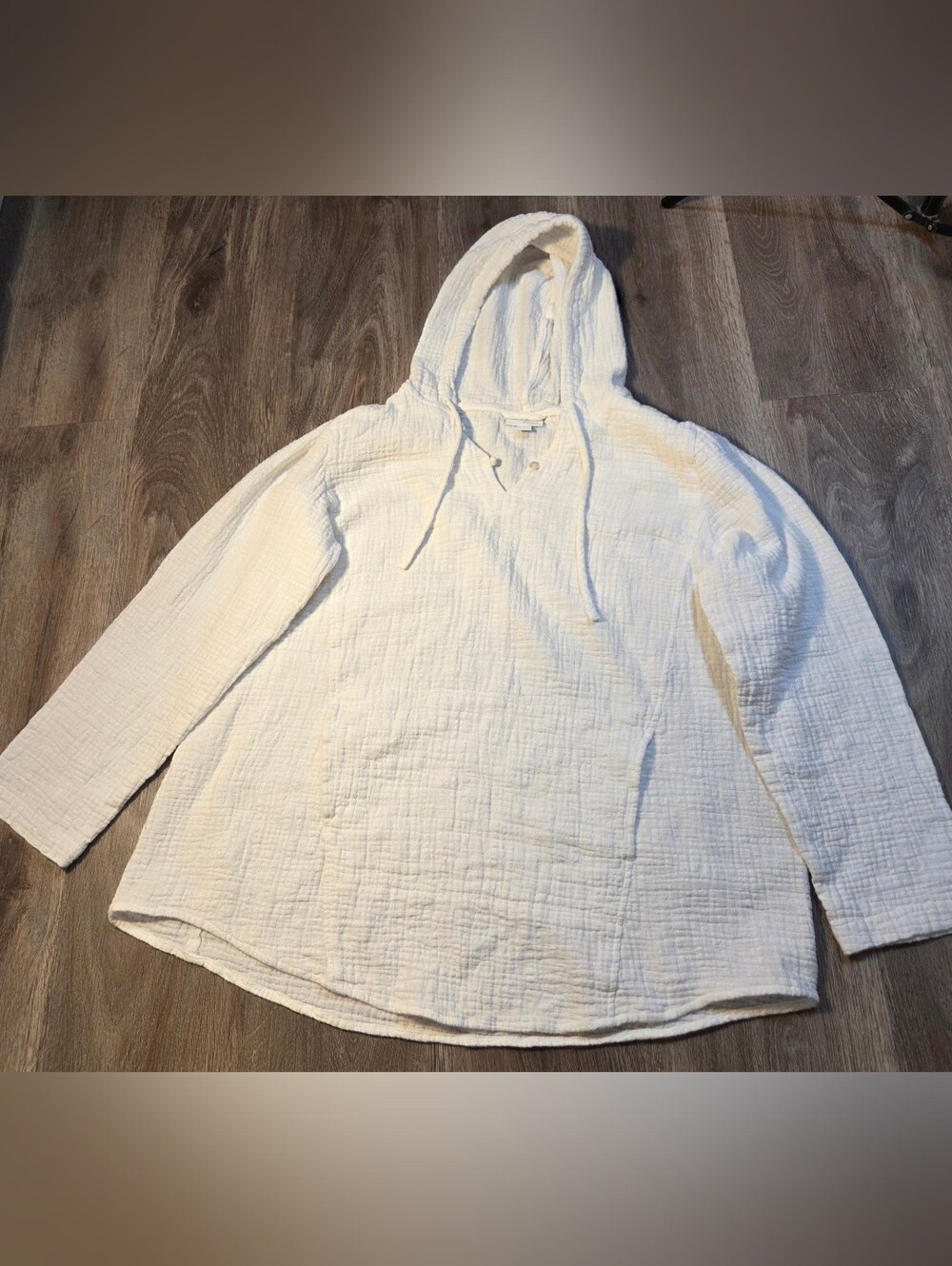 Pure Jill White Cotton Gauze Hooded Tunic Top Size L Coastal Boho